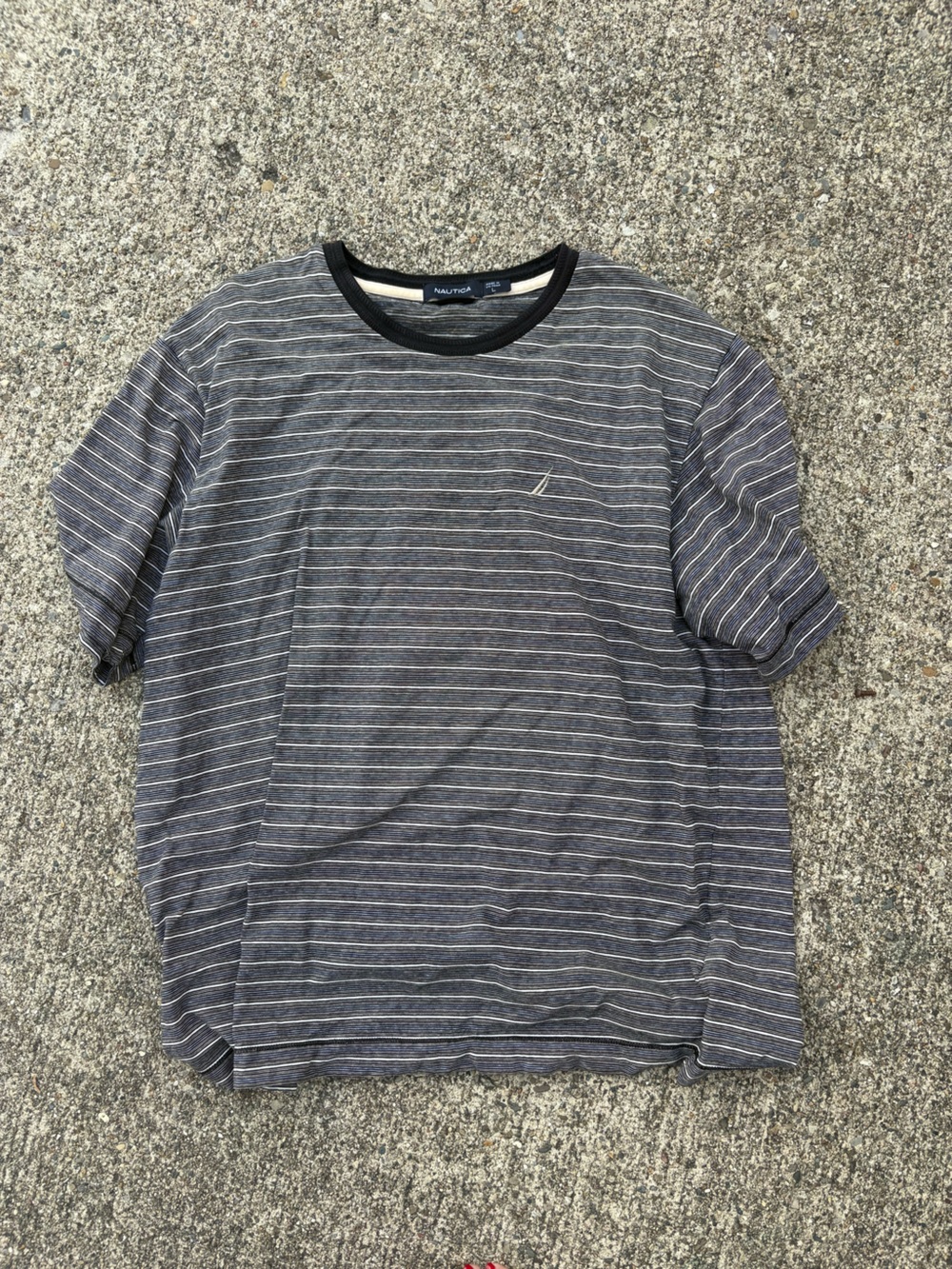 Nautica Gray & White Striped Short-Sleeve Crew Tee